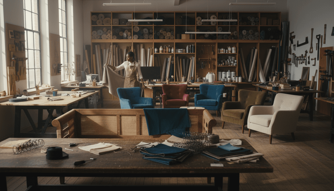 Finished upholstered furniture displaying restoration quality and design